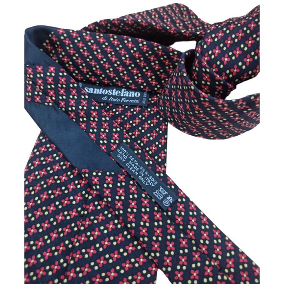 SANTOSTEFANO DI ITALO FERRETTI Navy Floral Silk Tie ITALY 59"/ 4" EC - Picture 8 of 11